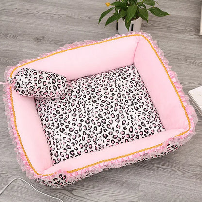 Korea Style Princess Dog Cat Bed Pink Leopard Pet House Sleeping Bag Dog Bed with Pillow Puppy Cushion Kennel Sofa Cama Perro