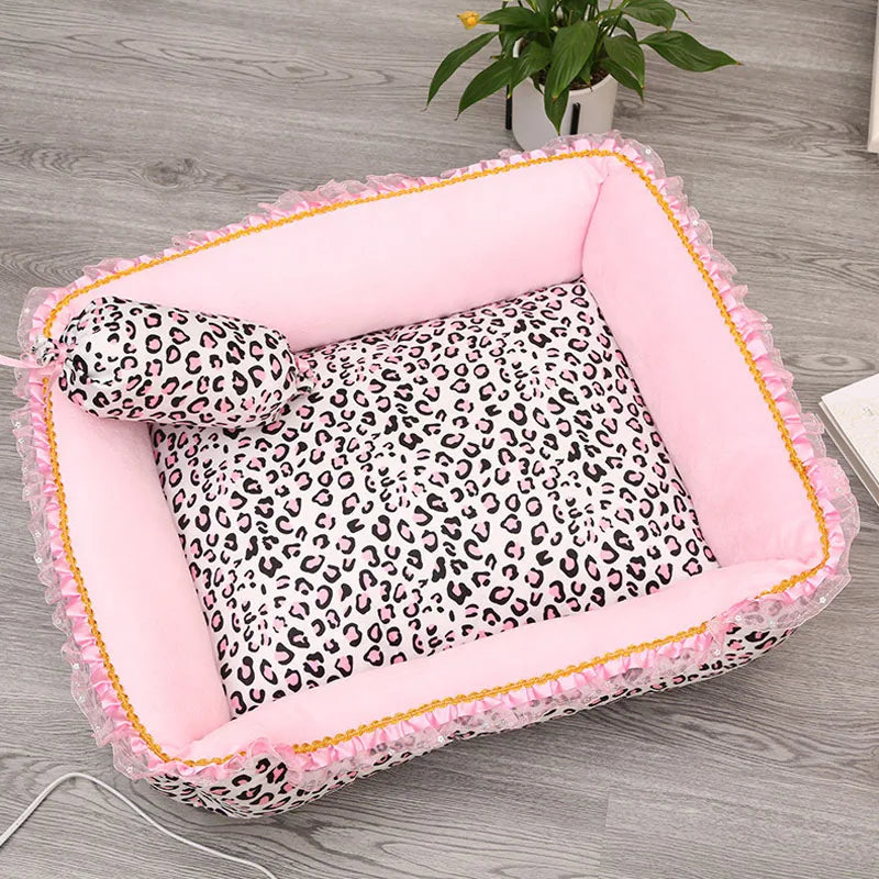 Korea Style Princess Dog Cat Bed Pink Leopard Pet House Sleeping Bag Dog Bed with Pillow Puppy Cushion Kennel Sofa Cama Perro