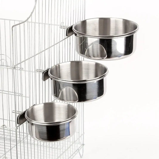 Stainless Steel Bird Feed Box Parrot Cups Bowls Container Bird Feeder Dish Cup for Food Water Feeding Bird Feeder for Cage