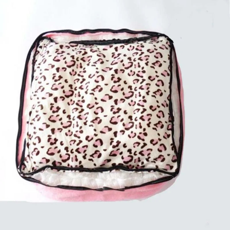 Korea Style Princess Dog Cat Bed Pink Leopard Pet House Sleeping Bag Dog Bed with Pillow Puppy Cushion Kennel Sofa Cama Perro