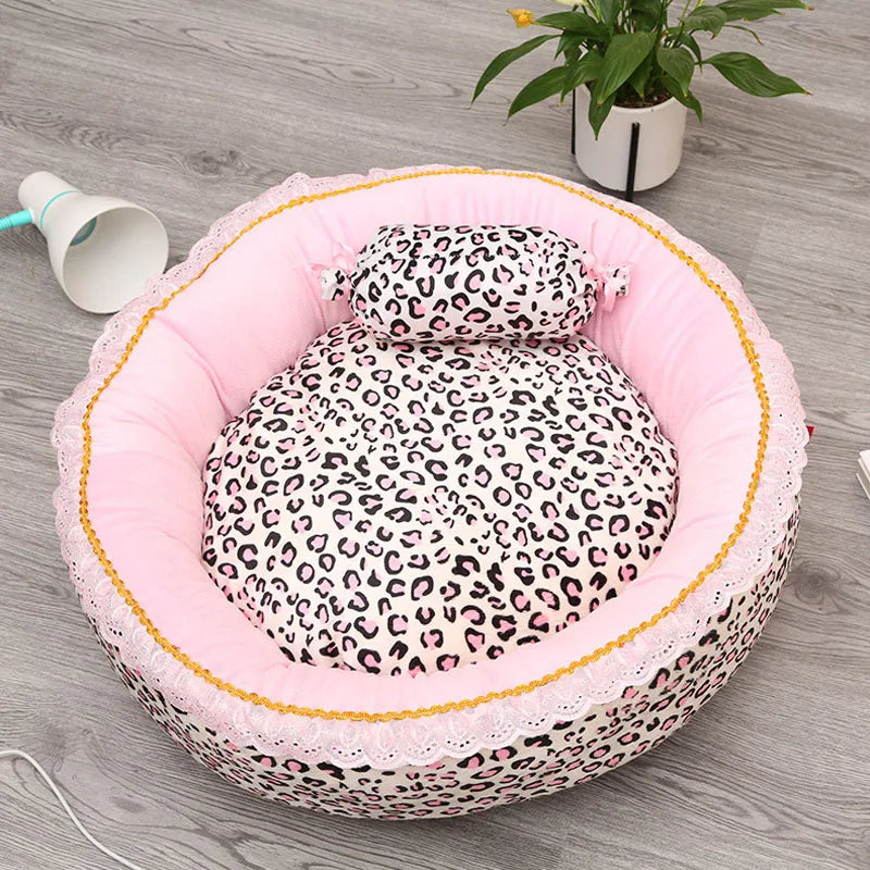 Korea Style Princess Dog Cat Bed Pink Leopard Pet House Sleeping Bag Dog Bed with Pillow Puppy Cushion Kennel Sofa Cama Perro
