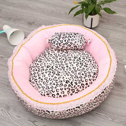 Korea Style Princess Dog Cat Bed Pink Leopard Pet House Sleeping Bag Dog Bed with Pillow Puppy Cushion Kennel Sofa Cama Perro